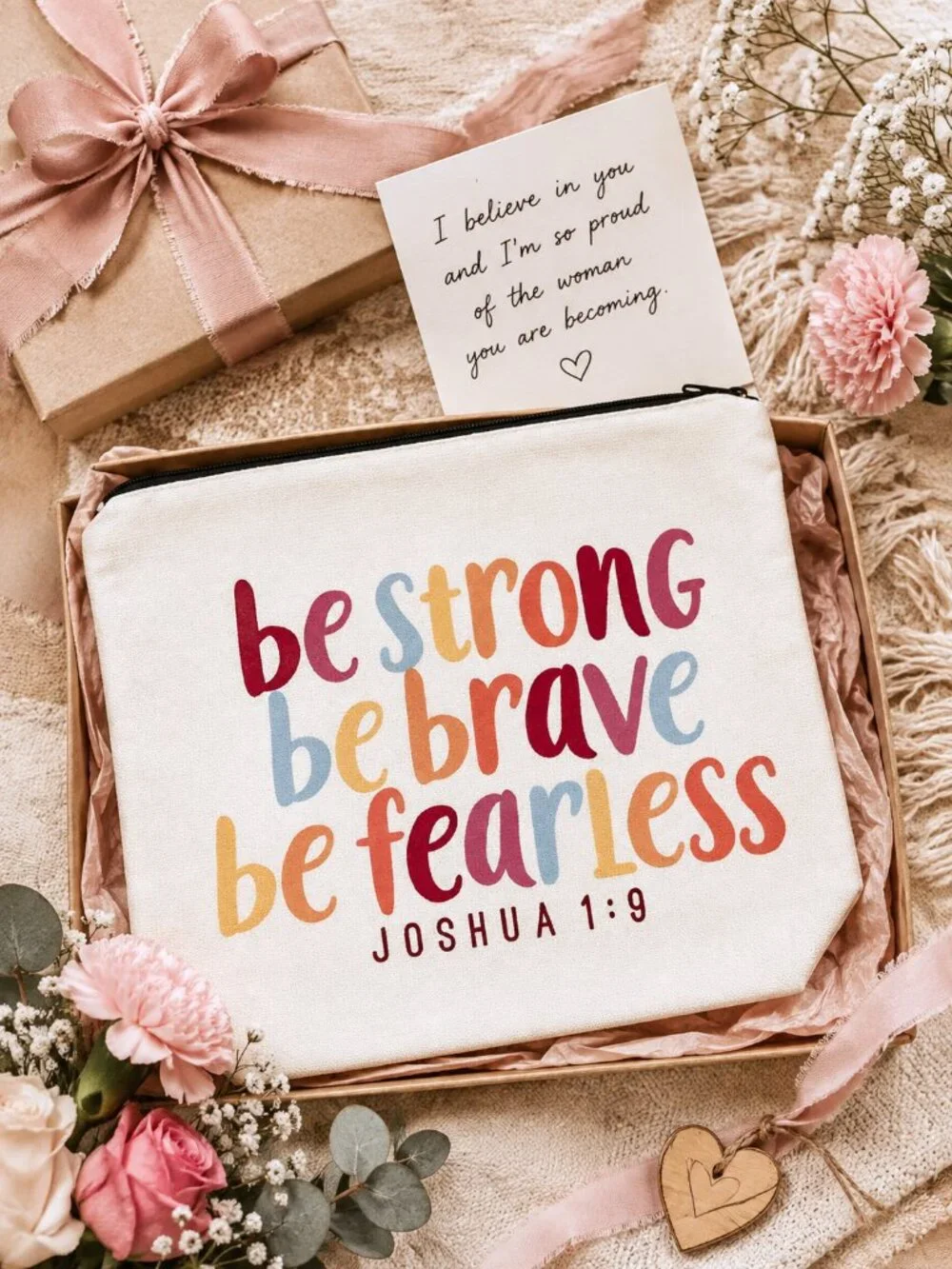 Be Strong Be Brave Be Fearless Pouch Joshua 1:9 Inspirational Christian Gift NWT
